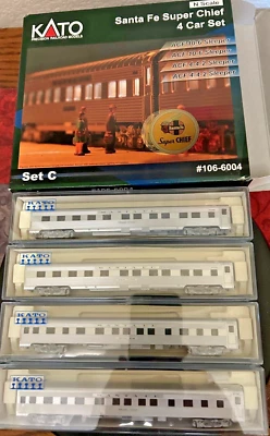 SANTA FE " SUPER CHIEF "- 4 car ADD-ON set C - N Scale -"KATO" NEW RTR OOP RARE - Image 1 of 4