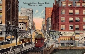 Postkarte WI: Wisconsin St. Blick nach Osten, Milwaukee, Wisconsin, DB 1910er Jahre - Bild 1 von 2