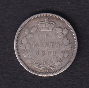 Canada 1880 5c Five Cent Silver Coin Queen Victoria .925 Silver #1 - Picture 1 of 2