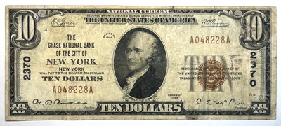 1929 $10 FEDERAL RESERVE BANK OF NEW YORK, NY BROWN SEAL A048228A - Image 1 of 2