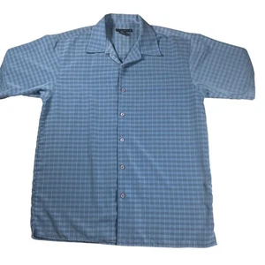 Domani Platinum Button Up Short Sleeve Shirt Men's L Micro Checkered Blue - Picture 1 of 5