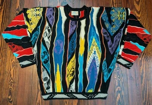 Coogi Australia Rolled Crewneck Sweater Tag Medium Cotton Check Measurements - Picture 1 of 7