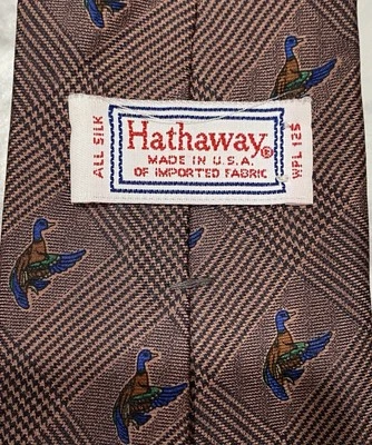 复古 Hathaway 领带鸭子棕色丝绸 57.5 英寸美国 WPL 125 — 第 1/4 张图片