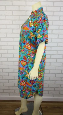VTG Handmade Barkcloth Midi Dress sz 20 Peacock Heart Butterfly Mandarin Collar - Image 1 of 4