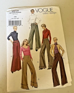Pantalón Vogue V8131 básico ligeramente estilo patrón de costura talla grande 18-22 sin cortar - Imagen 1 de 3