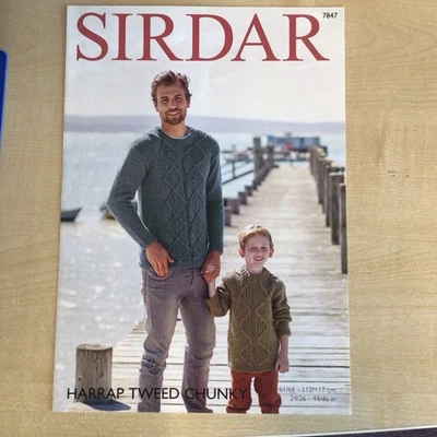 Sirdar Harrap Tweed Chunky Cable Sweaters Knitting Pattern Sizes 24-46” 7847 - Image 1 of 3