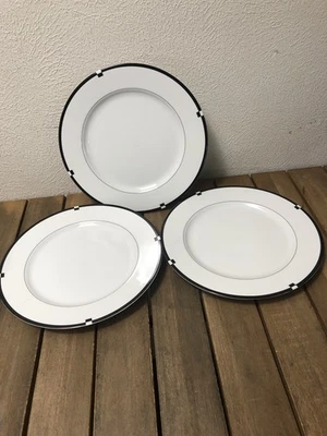 Juego de 3 platos de cena Mikasa Midnight Fine China 11" Japón blanco negro excelente Foto 1 de 4