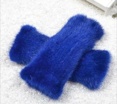 Женские перчатки из натуральной норки эластичные вязаные на запястье варежки рукава без пальцев - Изображение 1 из 4