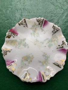 Vintage Porcelain Butter Pat Floral Gold Rim Cracks Chips Old - Picture 1 of 14