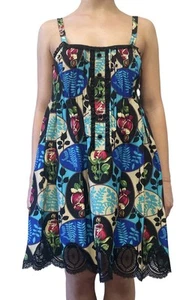 ANNA SUI Anthropologie Floral Silk Mini Dress Sleeveless Lace Hem Size 6 - Picture 1 of 14