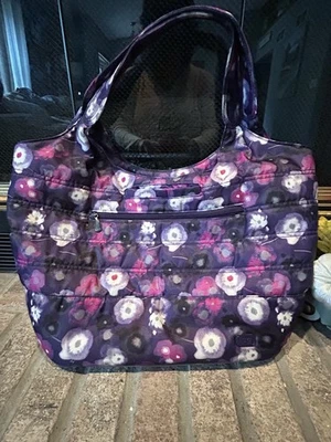 LUG Gondola Bag Quilted Hobo Slouch Shoulder Tote HTF Purple Floral 20”x12” - Image 1 of 4