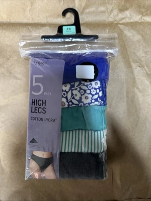 Marks & Spencer Women's Cotton Lycra High-Leg Knickers, 5-Pack, Size 26