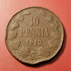 Finland * 10 penniä 1912 Copper *Good *Condition 1 /1 /F-VF * RARE COIN** - Picture 1 of 2