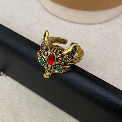 Rhinestone Ring Retro Ring Fox Ring with Rhinestone Decor Polished Alloy - Image 1 of 4