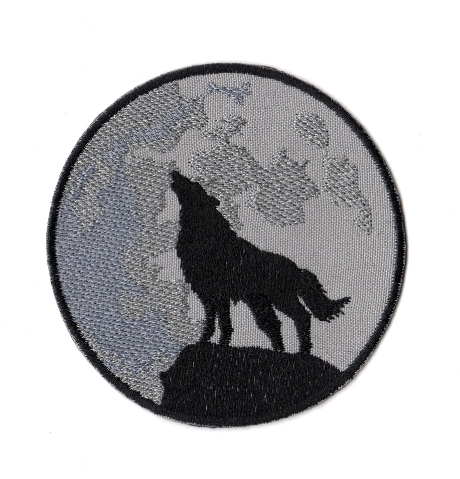 Wolf Howling At Full Moon Patch | Grey Lone Wolf Predator Night Biker Gang Logo - Image 1 of 1