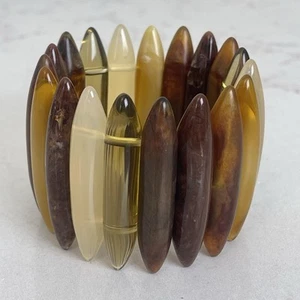 Vintage Amber,  Brown and Pearl Tone Lucite Stretch Acrylic CUFF BRACELET Retro - Bild 1 von 7