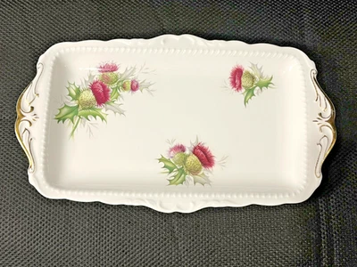  Royal Albert Highland Thistle Rectangular Serving Tray 11.5” Gold Trim England  - Image 1 of 4
