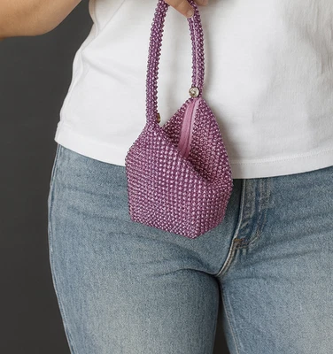 Mini Cartera de Mano Y2K Púrpura con Cuentas Brillantes 5x6 pulgadas TikTok Estética Foto 1 de 4