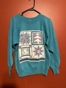 Vintage Ultra Sweats Merry Christmas Sweatshirt S Baumtaube Schneeflocke Geometrisch - Bild 1 von 6