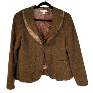 Chaqueta de tweed Coldwater Creek talla 8 para mujer Cottagecore marrón twee forrado corto - Imagen 1 de 8