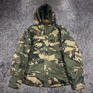 Levis Camo Quilted Puffer Jacket Men's Small Hooded Snap Full Zip Camouflage - Picture 1 of 14