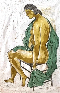 20er Pariser Farbblockdruck 10/10 sitzende weibliche Figur von Isami Doi (KuK) - Bild 1 von 9