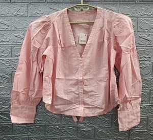 New We The free Farmhouse Fresh V Neck Long Sleeve Top Pink Combo Size Medium - Picture 1 of 8