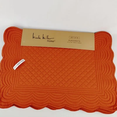 Set of 6 Nicole Miller Quilted Placemats 13 x 19 Rectangular Rust Orange Fall - Image 1 of 4