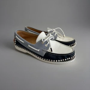 CHRISTIAN LOUBOUTIN White & Navy Leather Deck / Boat / Loafers Shoes 9.5 / 43.5 - Picture 1 of 11