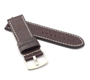 Marino Parallel : Alligator-Embossed Saddle Leather Watch Strap BROWN - Picture 1 of 7