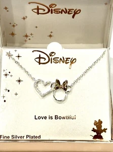 Minnie Mouse Schleife Liebe ist Schleife Herz Anhänger Halskette, 18" - Gold Schleife Disney - Bild 1 von 7