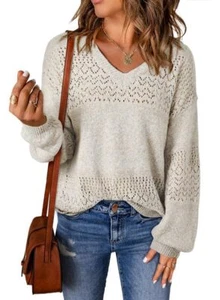 Womens Fall Fashion 2024 Crochet Sweaters Casual Lightweight Long Sleeve Holl... - Picture 1 of 6