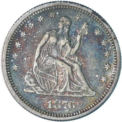 1876 (P) Seated Liberty Quarter 90% Silver Extra Fine XF Toned See Pics A431 Cover
