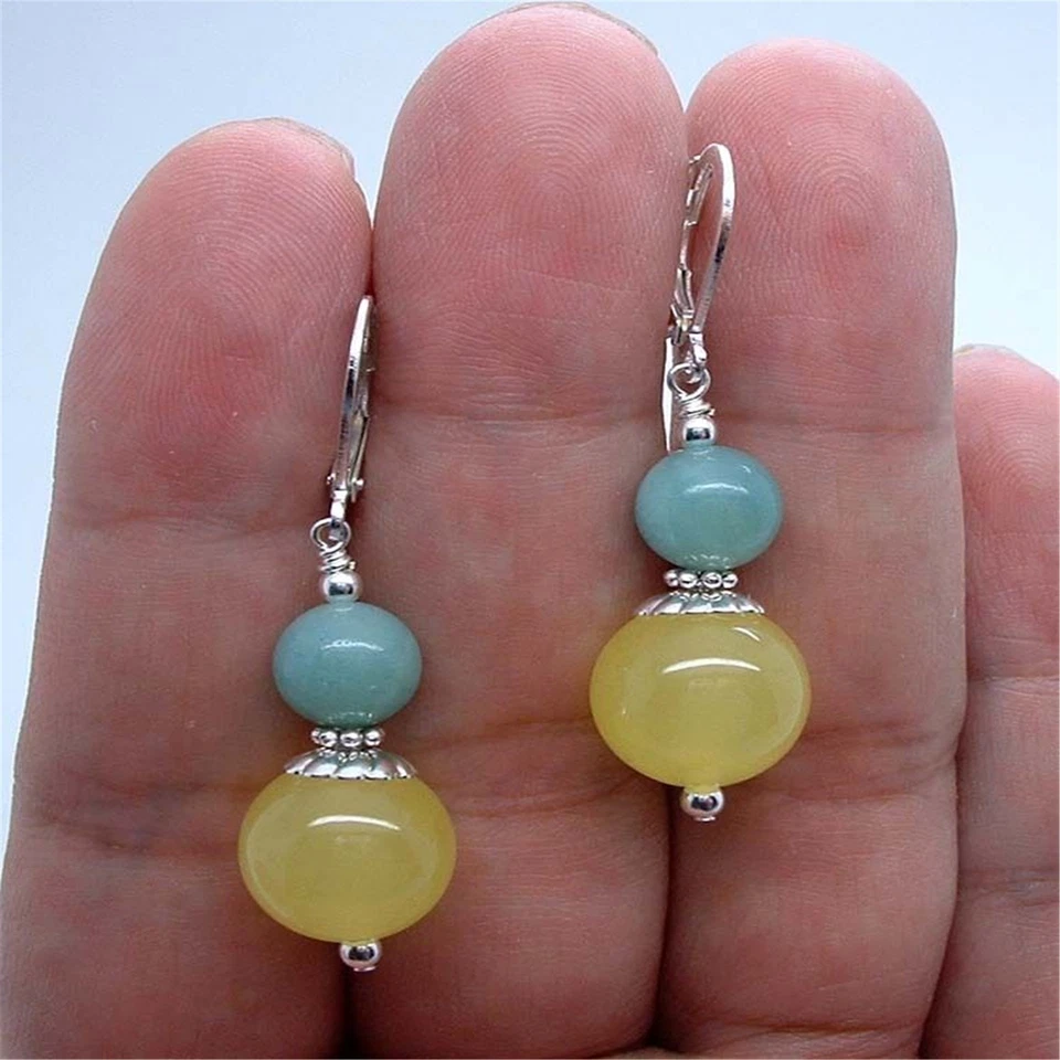 Pendientes de plata con piedras preciosas de jade amazonita amarillo miel de lujo para mujer hipnotizantes Foto 1 de 1