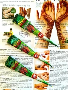 3x Art Paint Mehandi Ink Natural Herbal Henna Cones Temporary kit Tattoo Body - Picture 1 of 8