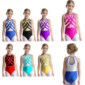 Kids Girls Bodysuit Keyhole Back Leotard Gymnastics Jumpsuit Rhinestones Dance - Picture 1 of 66