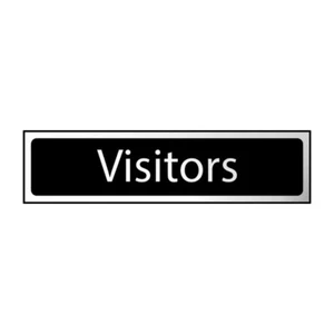 Visitors Sign 200mm x 50mm Self-Adhesive PVC Silver/Black - Picture 1 of 2