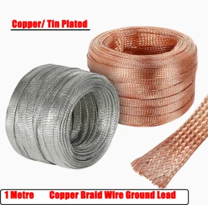 1M Flat Pure Copper/Tin plated Braid Cable Bare Copper Braid Wire Ground Lead - Picture 1 of 15