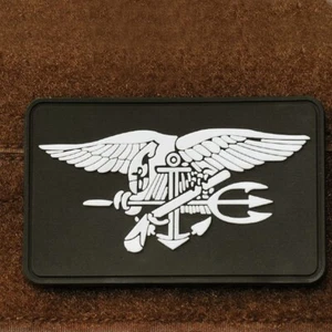 3D PVC NAVY SEALS SEAL TEAM TRIDENT TACTICAL HOOK LOOP PATCH BADGE BLACK WHITE - Picture 1 of 6
