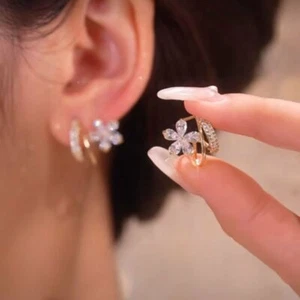 Fashion Women Crystal Flower Zircon Earrings Drop Dangle Wedding Jewelry Gift - Picture 1 of 5