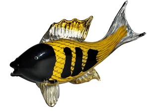 Beautiful Large 14 inch long MURANO Art Yellow Black Carp Fish - Picture 1 of 6