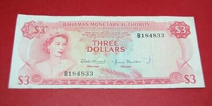 Bahamas $3 Three Dollars 1968 Bahamas Monetary Authority - Picture 1 of 2