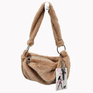 Gilda Paris beige Kunstfell Schultertasche 10"x6" neu mit Etikett UVP 99 $ schick Damen - Bild 1 von 13