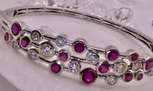SPARKLING BUBBLE BANGLE BRACELET - RUBY & MOISSANITE SS/PLAT 7.39 CARATS - Picture 1 of 7