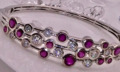 SPARKLING BUBBLE BANGLE BRACELET - RUBY & MOISSANITE   SS/PLAT  7.39 CARATS - Image 1 of 4