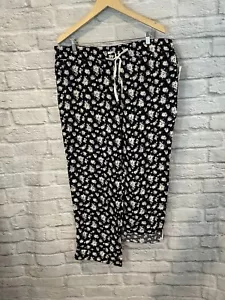 Gap Body Black Floral Flannel Pajama Lounge Pants Roll Up Hems Sz XL NEW! - Picture 1 of 7