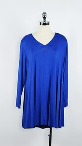 Larace Blue Long Sleeve Relaxed Fit V-Neck Blouse Women's Size 3X New - Picture 1 of 8