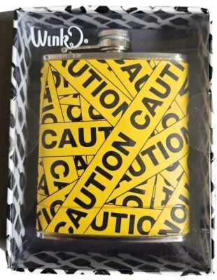 *NUEVO EN CAJA* Frasco de cadera guiño 7 oz, acero inoxidable, PRECAUCIÓN Foto 1 de 2