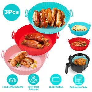 3Pcs 8in Reusable Air Fryer Silicone Pot with Handle for 5 QT to Bigger Easy Use - Picture 1 of 14