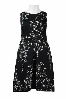 Vestido de día de buceo Taylor plisado calce y acampanado talla 14W 16W 20W negro beige nuevo con etiquetas $118 Foto 1 de 4